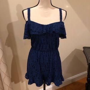 Navy blue off the shoulder lace romper